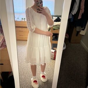Anthropologie White Lace Sleeve Dress